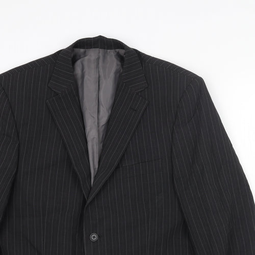 Marks and Spencer Mens Black Striped Polyester Jacket Blazer Size 40 Regular