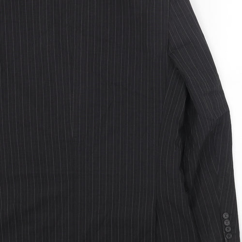 Marks and Spencer Mens Black Striped Polyester Jacket Blazer Size 40 Regular