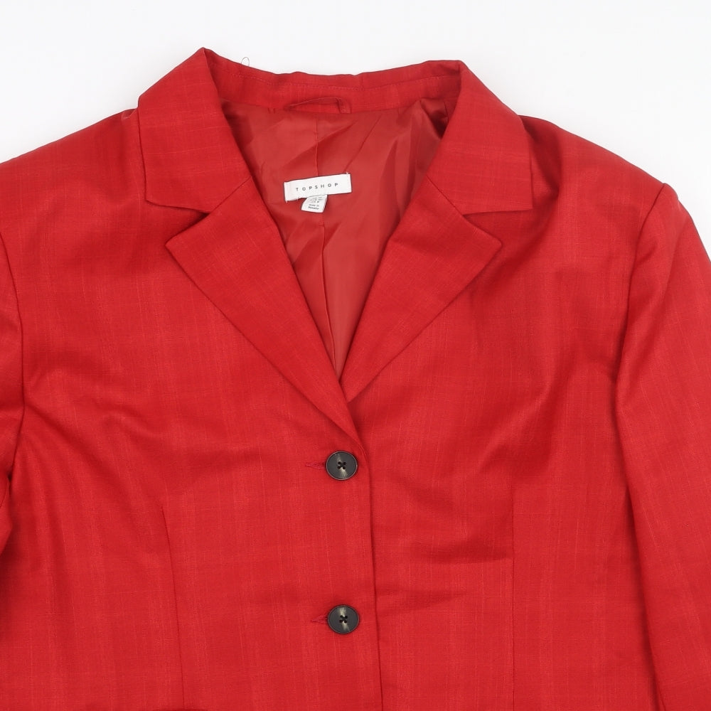 Topshop Womens Red Jacket Blazer Size 12 Button