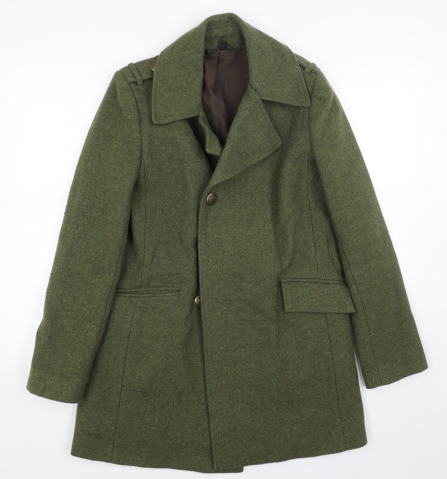 Preworn Womens Green Overcoat Jacket Size 10 Button