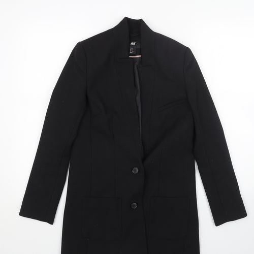 H&M Womens Black Overcoat Coat Size 4 Button