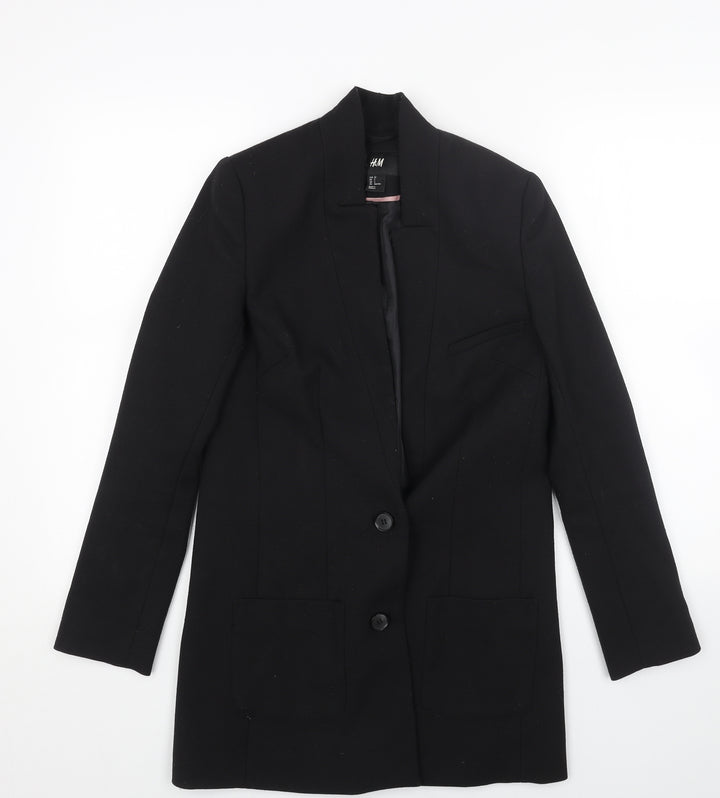 H&M Womens Black Overcoat Coat Size 4 Button