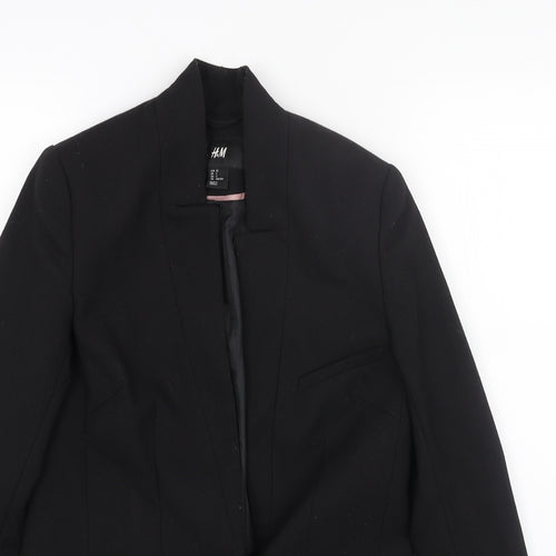 H&M Womens Black Overcoat Coat Size 4 Button