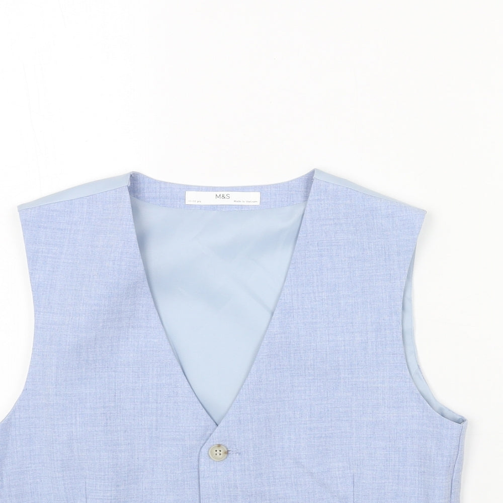 Marks and Spencer Boys Blue Jacket Waistcoat Size 11-12 Years Button