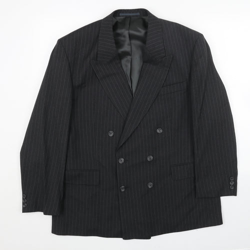 Preworn Mens Black Striped Polyester Jacket Blazer Size 44 Regular