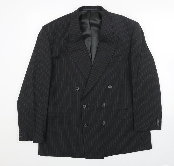 Preworn Mens Black Striped Polyester Jacket Blazer Size 44 Regular