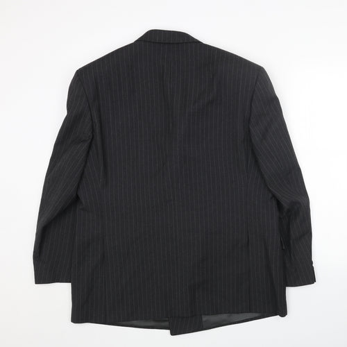 Preworn Mens Black Striped Polyester Jacket Blazer Size 44 Regular