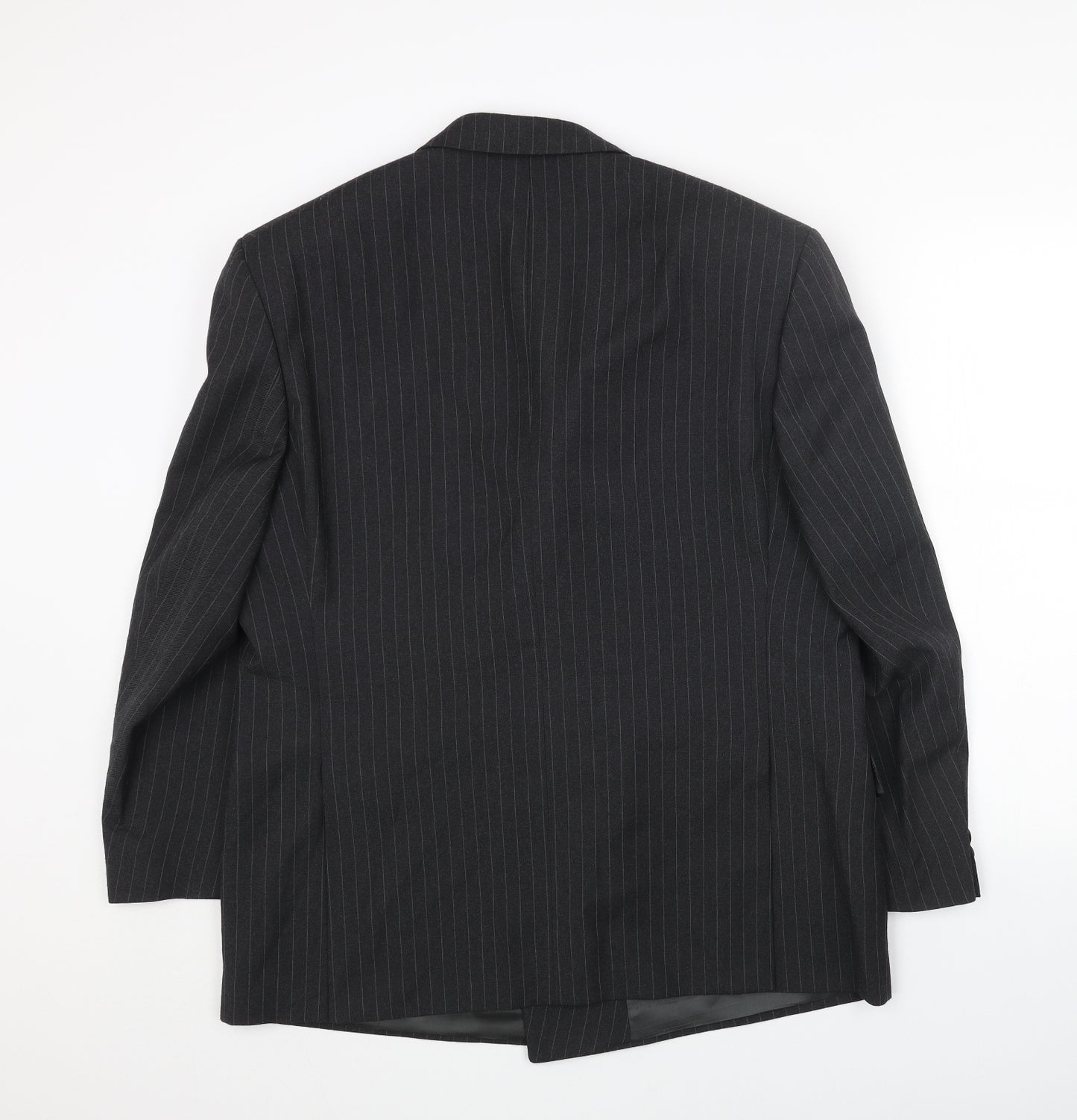 Preworn Mens Black Striped Polyester Jacket Blazer Size 44 Regular