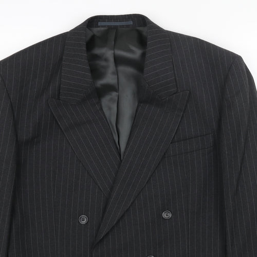 Preworn Mens Black Striped Polyester Jacket Blazer Size 44 Regular