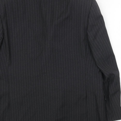 Preworn Mens Black Striped Polyester Jacket Blazer Size 44 Regular