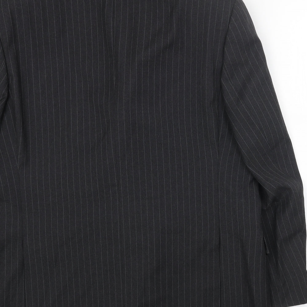 Preworn Mens Black Striped Polyester Jacket Blazer Size 44 Regular