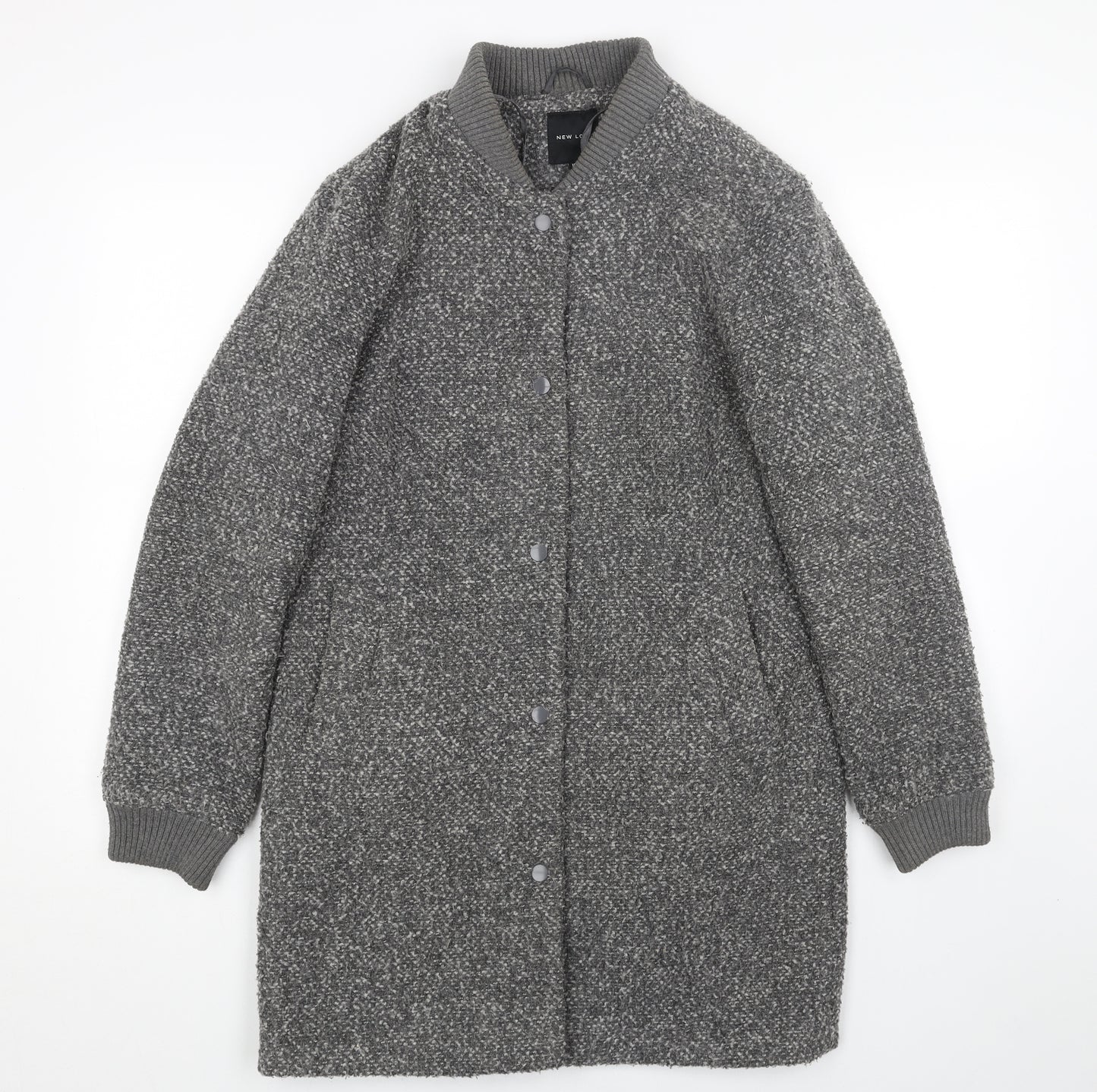 New Look Womens Grey Overcoat Coat Size 10 Snap