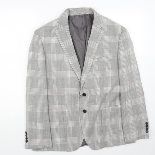 Marks and Spencer Mens Grey Plaid Viscose Jacket Blazer Size 46 Regular