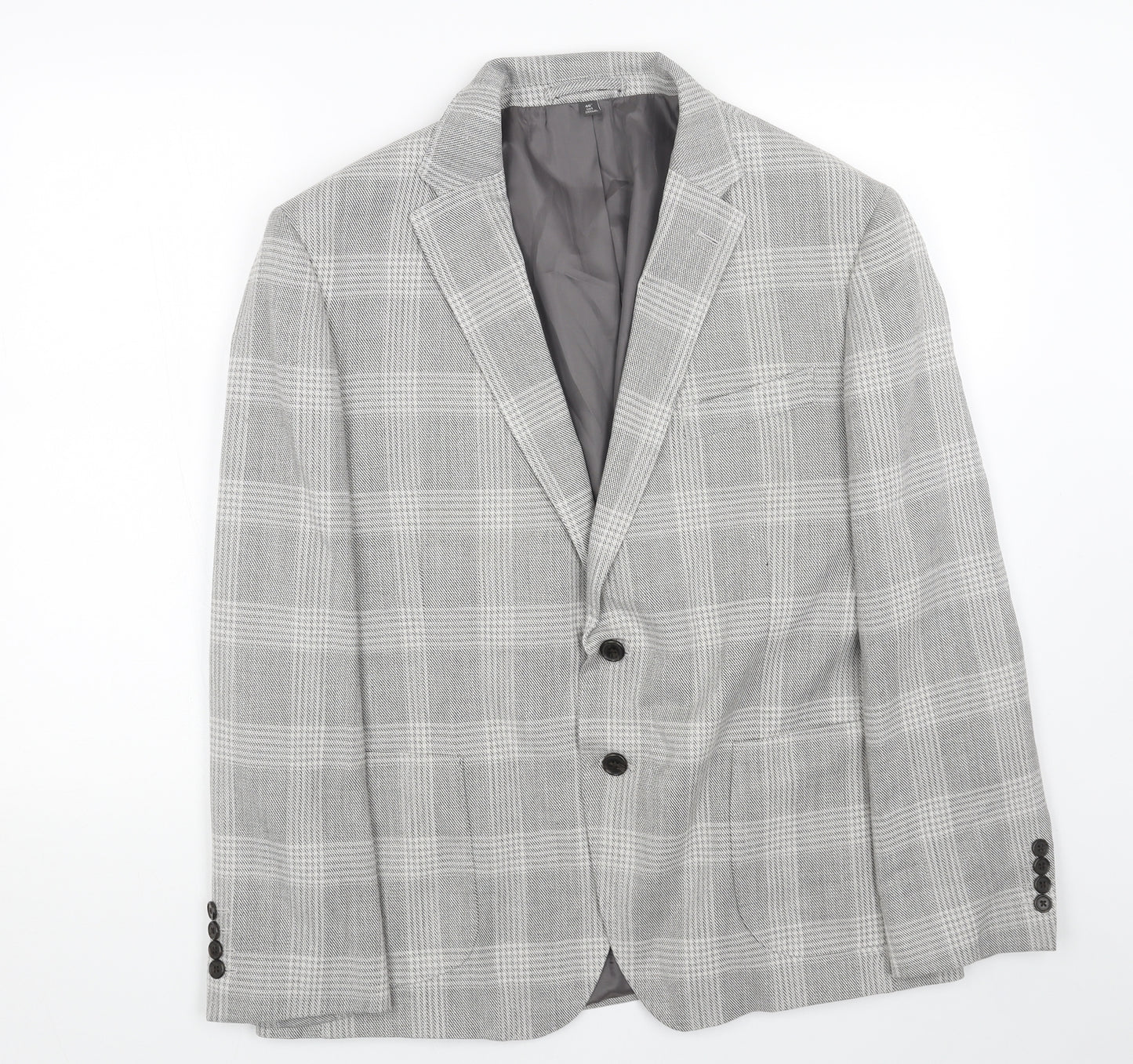 Marks and Spencer Mens Grey Plaid Viscose Jacket Blazer Size 46 Regular