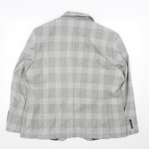 Marks and Spencer Mens Grey Plaid Viscose Jacket Blazer Size 46 Regular
