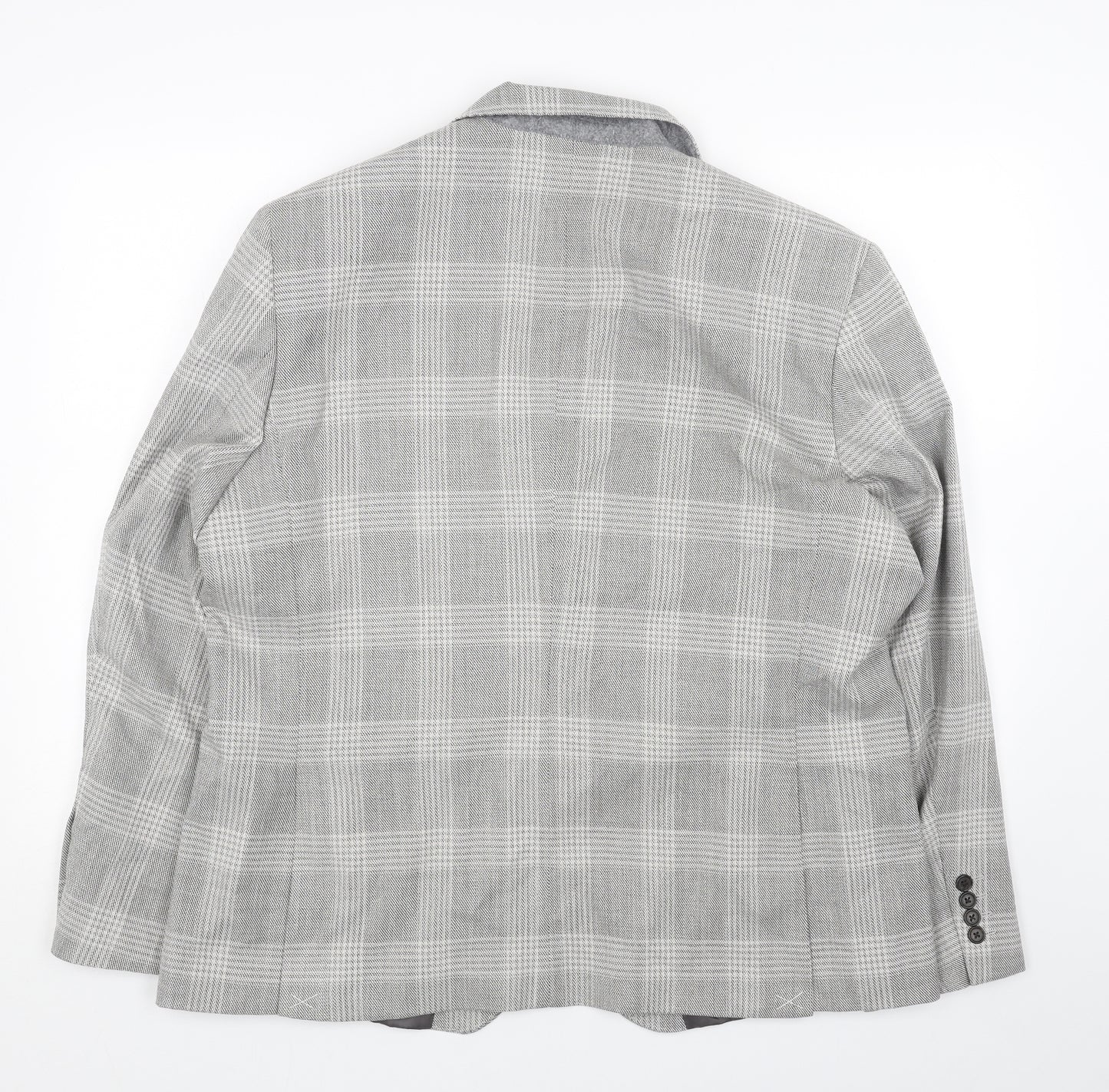 Marks and Spencer Mens Grey Plaid Viscose Jacket Blazer Size 46 Regular