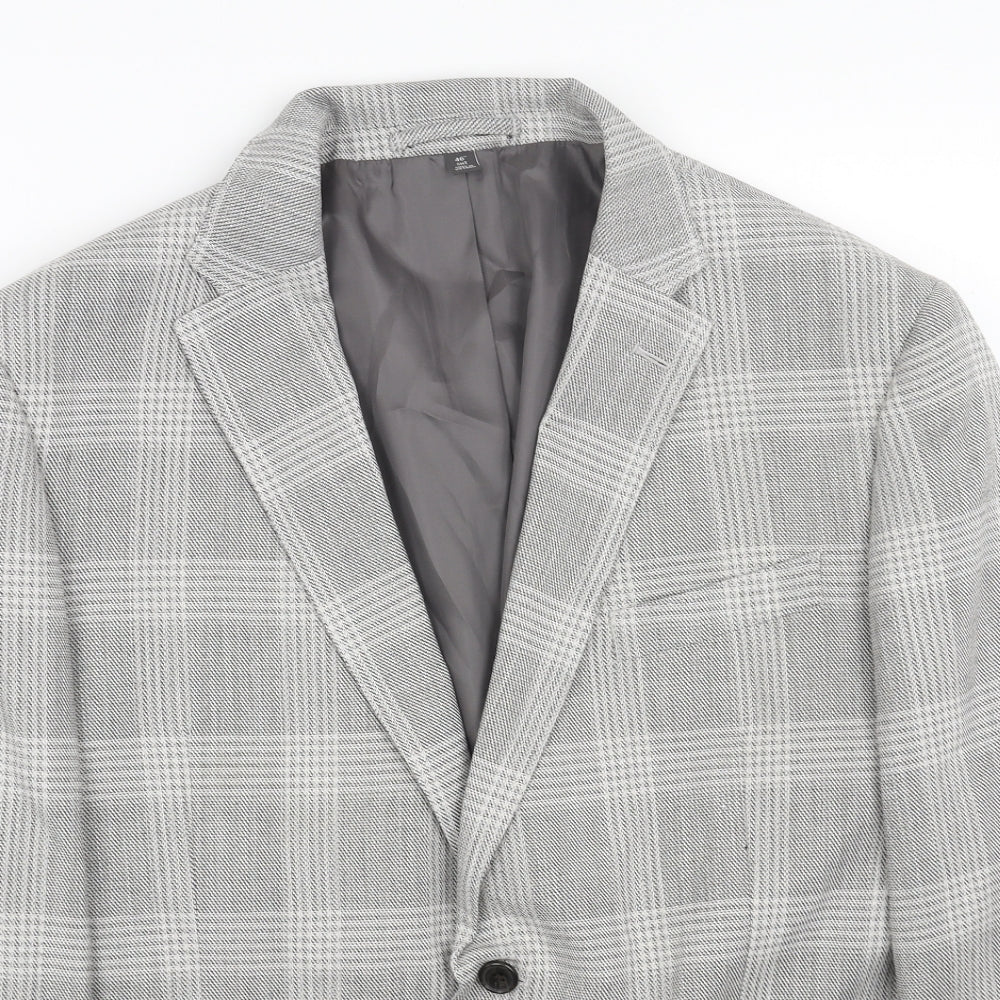 Marks and Spencer Mens Grey Plaid Viscose Jacket Blazer Size 46 Regular