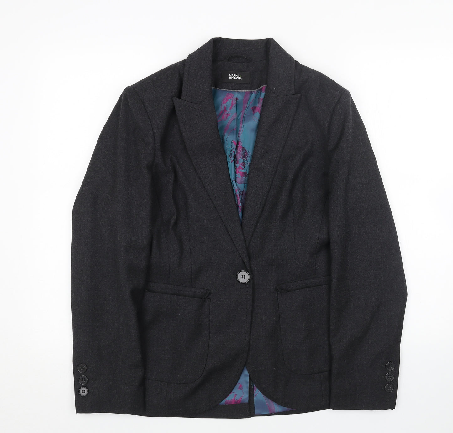 Marks and Spencer Womens Grey Wool Jacket Suit Jacket Size 10