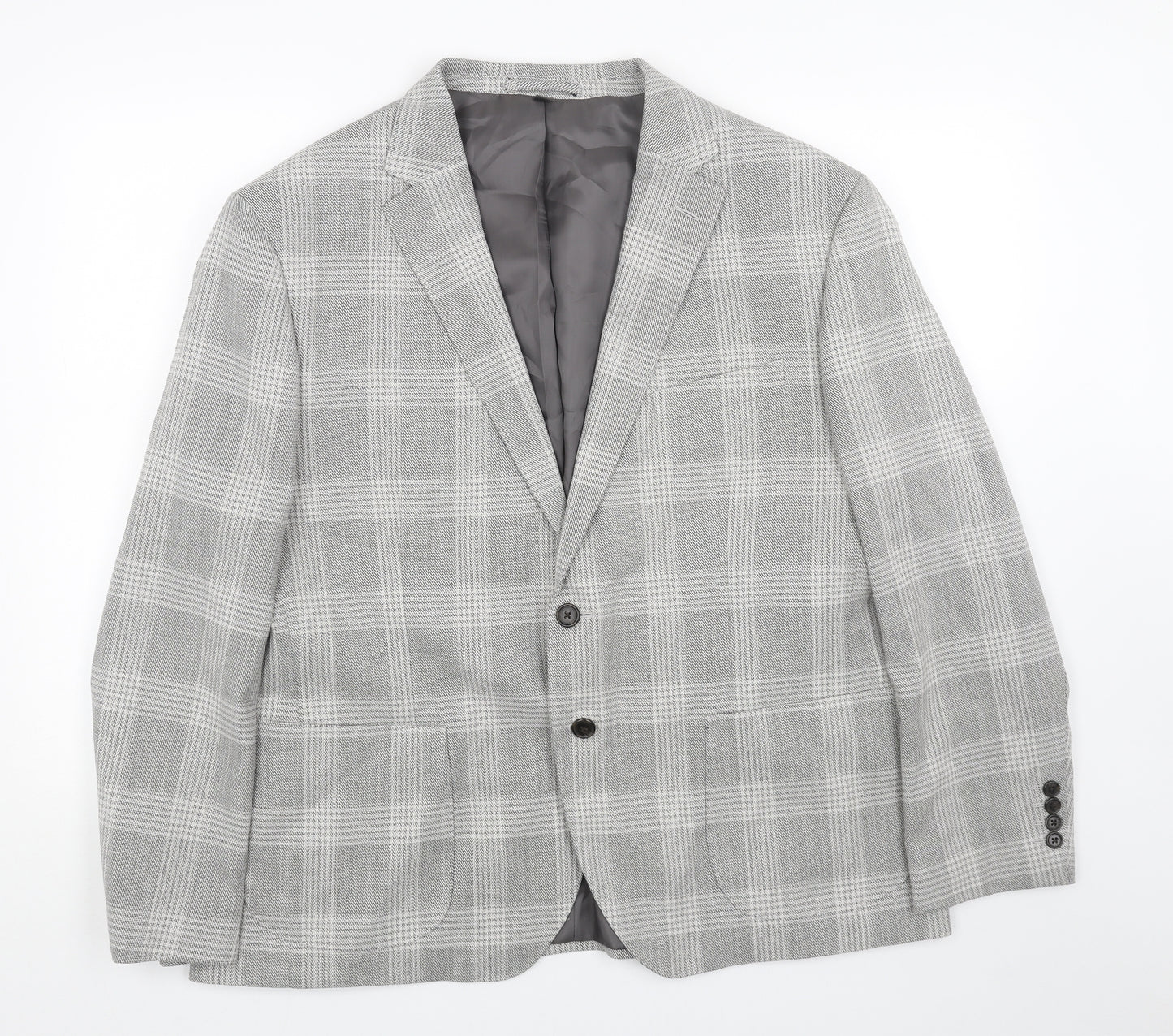 Marks and Spencer Mens Grey Plaid Viscose Jacket Blazer Size 46 Regular