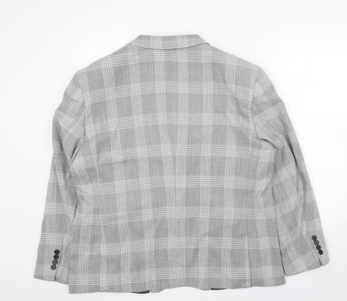 Marks and Spencer Mens Grey Plaid Viscose Jacket Blazer Size 46 Regular