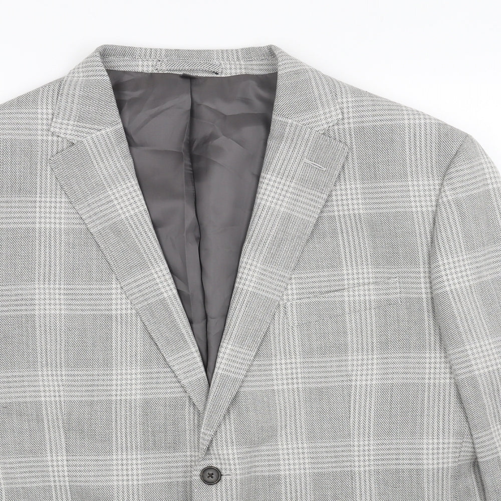 Marks and Spencer Mens Grey Plaid Viscose Jacket Blazer Size 46 Regular