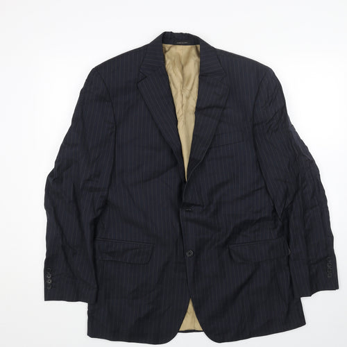 Made in Italy Mens Blue Striped Viscose Jacket Blazer Size 40 Regular