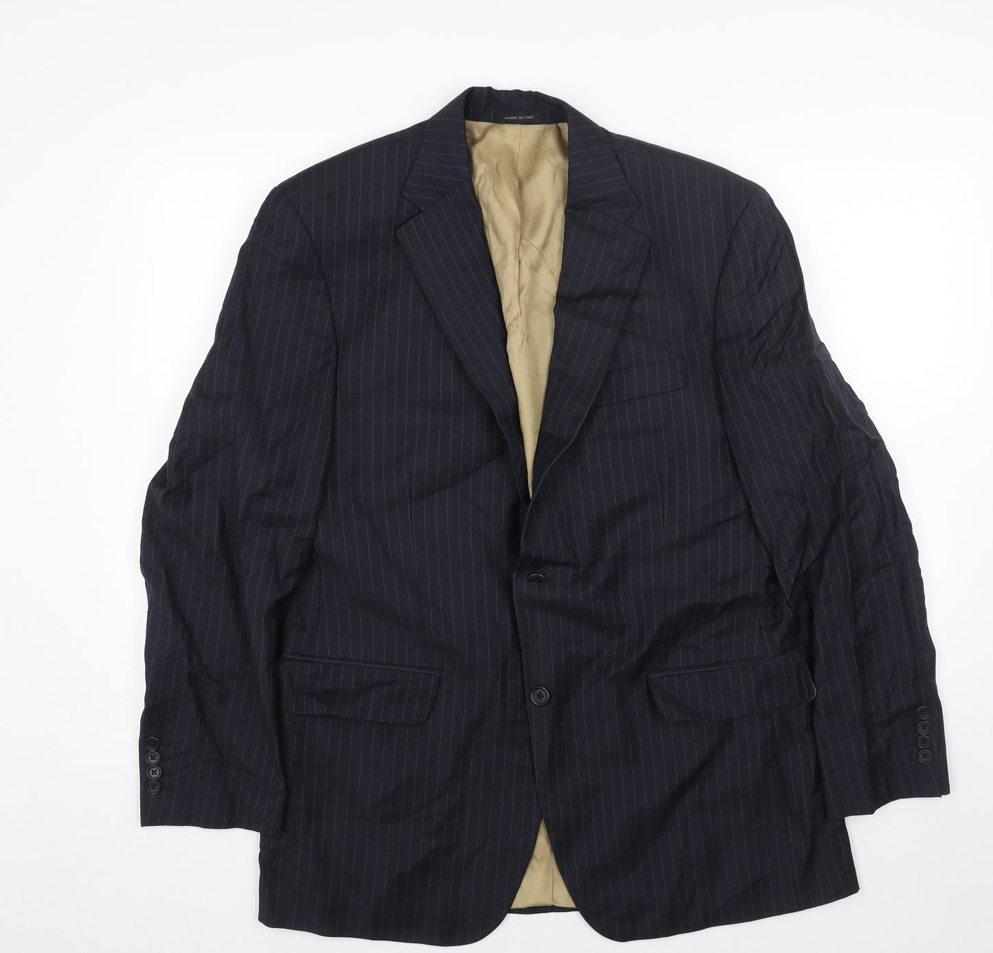 Made in Italy Mens Blue Striped Viscose Jacket Blazer Size 40 Regular