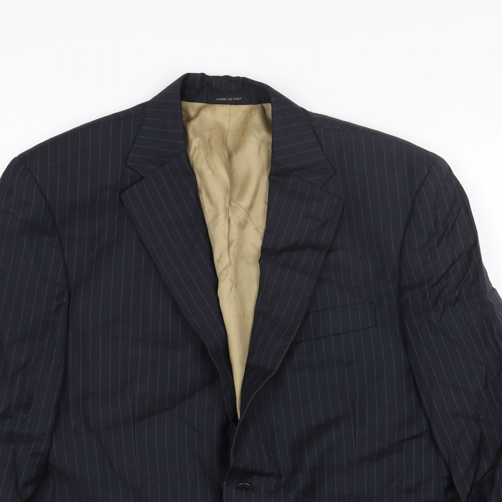 Made in Italy Mens Blue Striped Viscose Jacket Blazer Size 40 Regular
