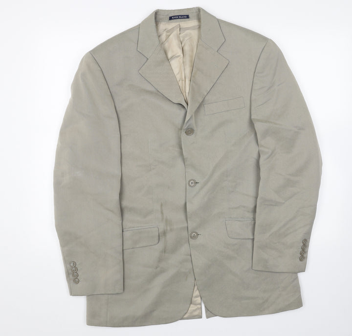 River Island Mens Beige Patent Leather Jacket Blazer Size 38 Regular