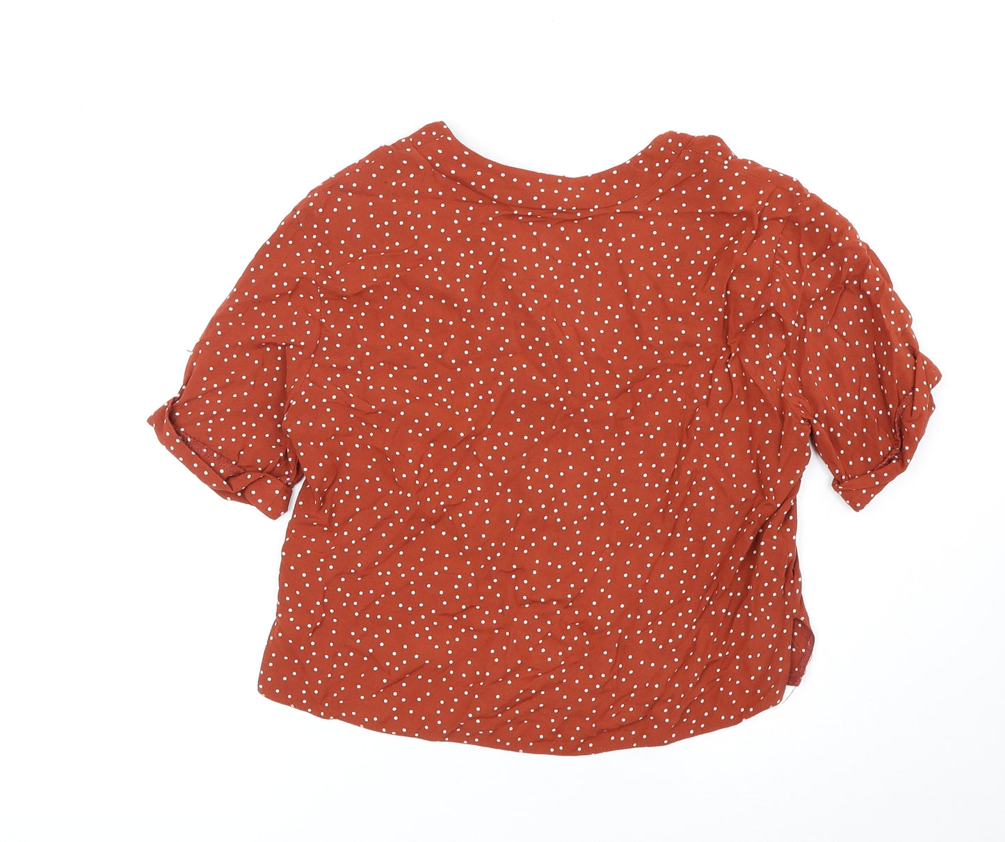 New Look Womens Brown Geometric Viscose Basic Button-Up Size 6 V-Neck