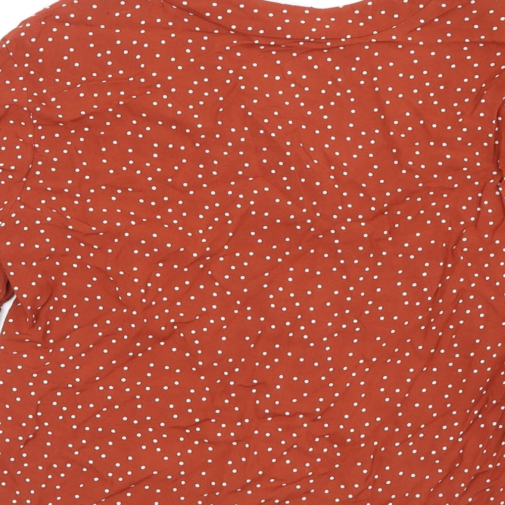 New Look Womens Brown Geometric Viscose Basic Button-Up Size 6 V-Neck