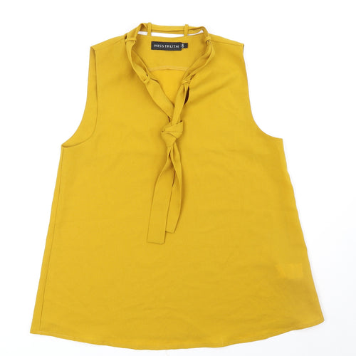 Misstruth Womens Yellow Polyester Basic Blouse Size 8 V-Neck
