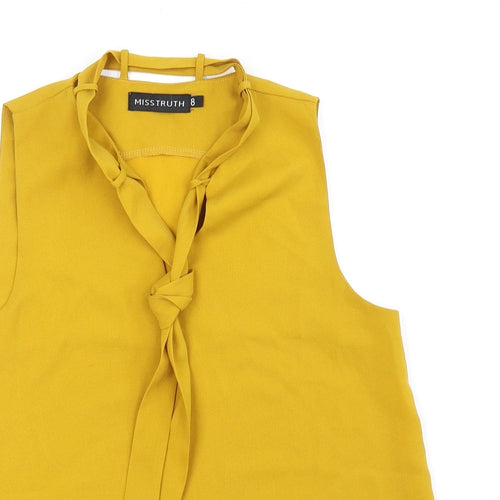 Misstruth Womens Yellow Polyester Basic Blouse Size 8 V-Neck