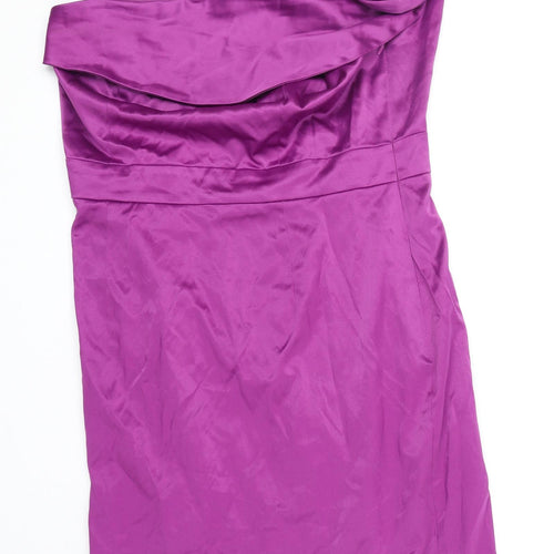 NEXT Womens Purple Polyester Pencil Dress Size 12 One Shoulder Zip - Flower Detail