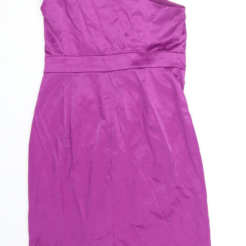 NEXT Womens Purple Polyester Pencil Dress Size 12 One Shoulder Zip - Flower Detail