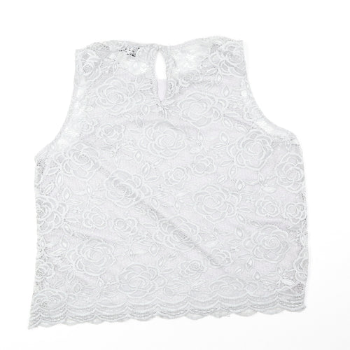 New Look Womens Grey Floral Polyester Basic Tank Size 8 Round Neck - Lace Overlay