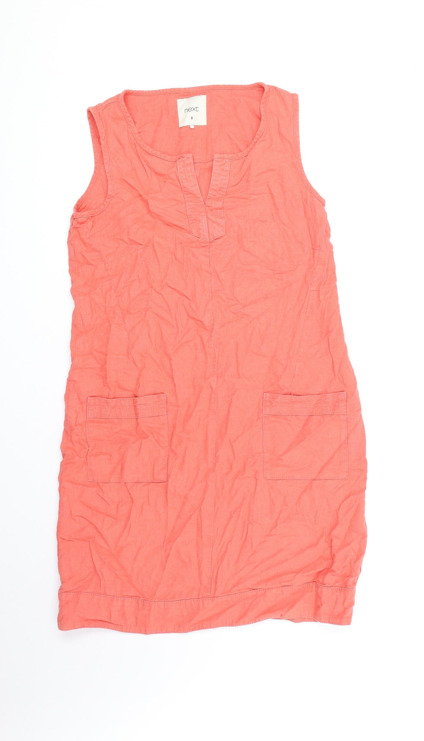 NEXT Womens Orange Linen Shift Size 8 V-Neck Pullover