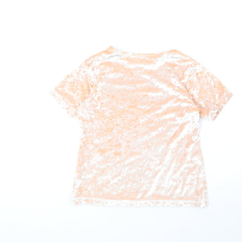 Marks and Spencer Girls Orange Polyester Basic T-Shirt Size 9-10 Years Round Neck Pullover