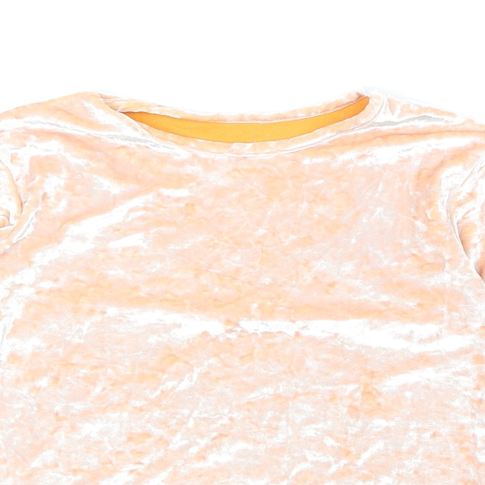 Marks and Spencer Girls Orange Polyester Basic T-Shirt Size 9-10 Years Round Neck Pullover