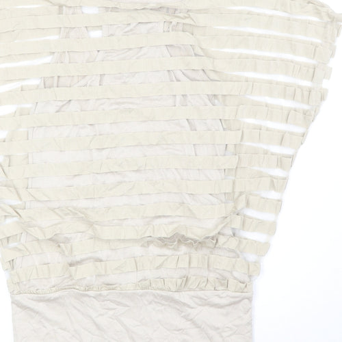 Apricot Womens Beige Striped Polyester Basic Blouse Size S Boat Neck