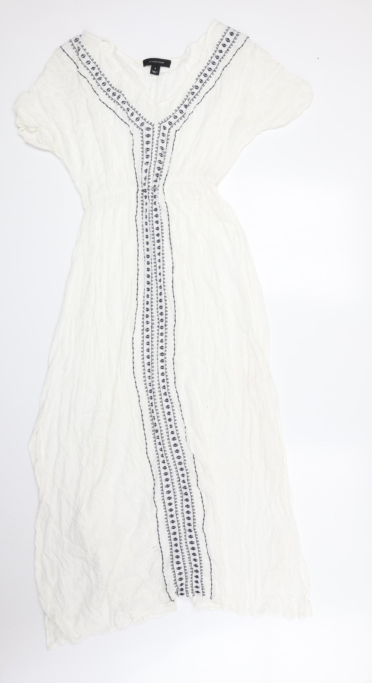 Atmosphere Womens White Geometric Viscose Maxi Size S V-Neck Pullover