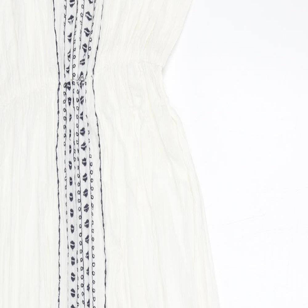 Atmosphere Womens White Geometric Viscose Maxi Size S V-Neck Pullover
