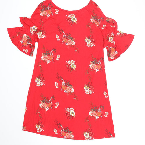 George Womens Red Floral Viscose A-Line Size 8 Boat Neck Pullover