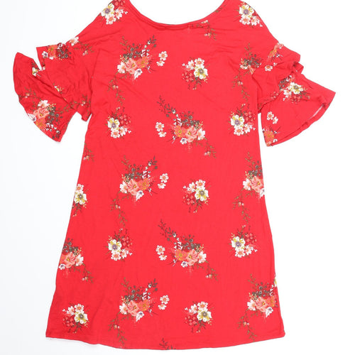 George Womens Red Floral Viscose A-Line Size 8 Boat Neck Pullover