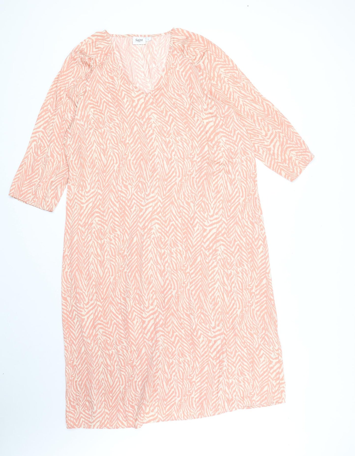 Sant Tropez Womens Pink Geometric Viscose Sheath Size L V-Neck Pullover