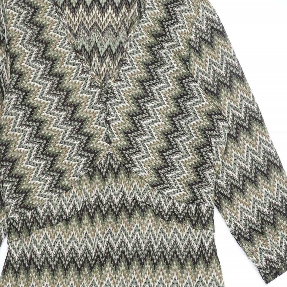 Principles Womens Green Geometric Polyester A-Line Size 18 V-Neck Pullover