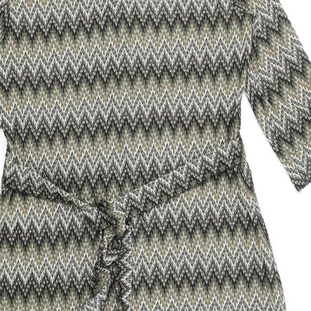 Principles Womens Green Geometric Polyester A-Line Size 18 V-Neck Pullover