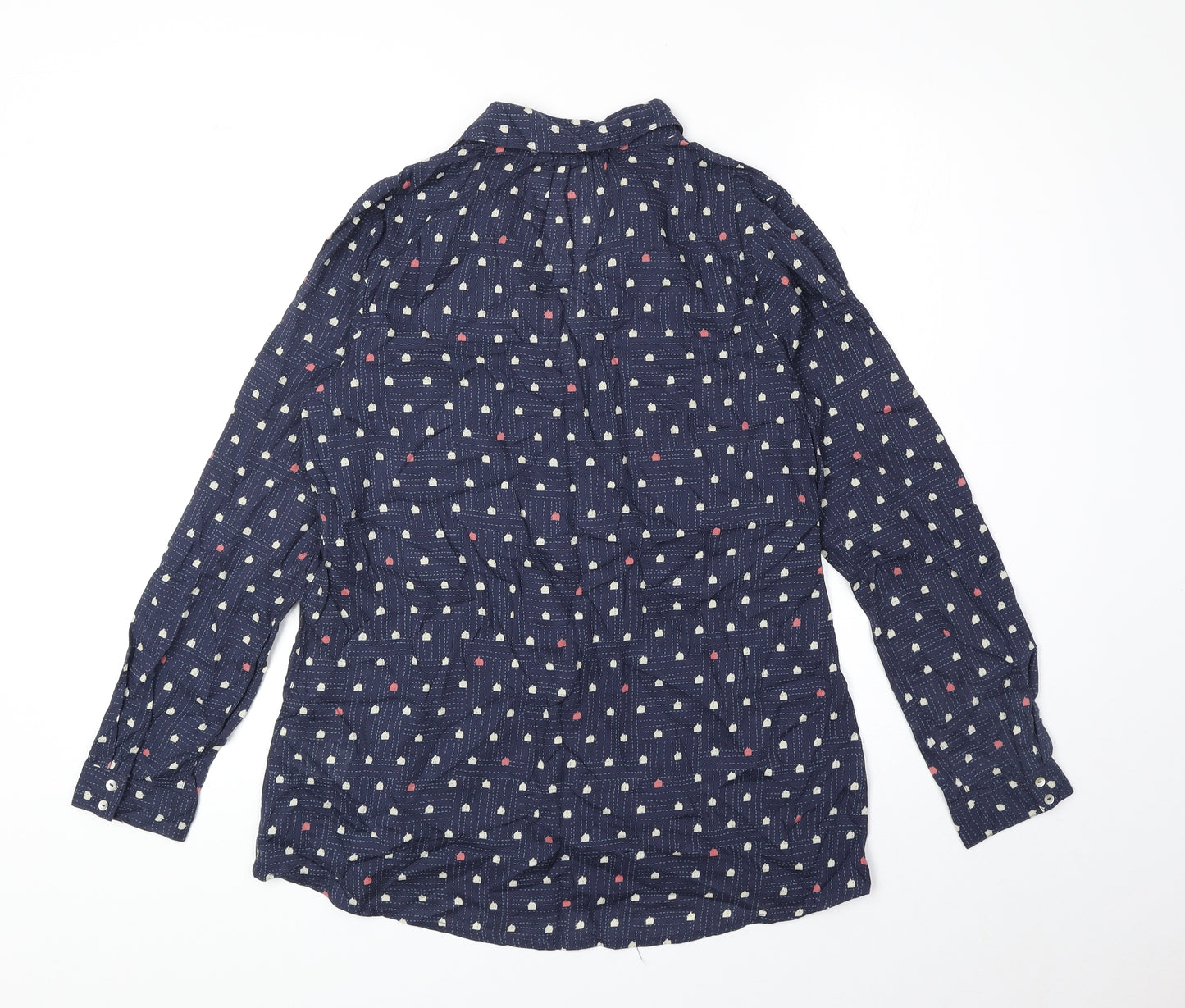 White Stuff Womens Blue Geometric Modal Basic Blouse Size 8 V-Neck
