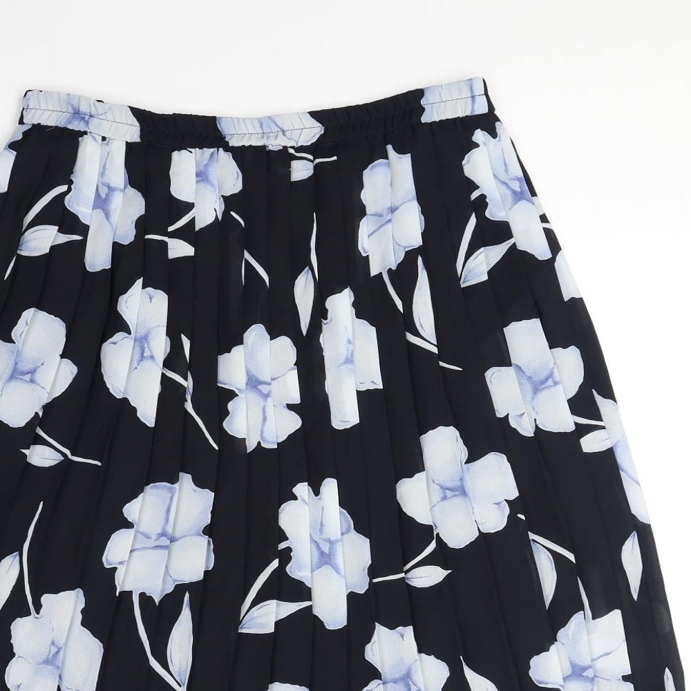 Debenhams Womens Blue Floral Polyester Pleated Skirt Size 14
