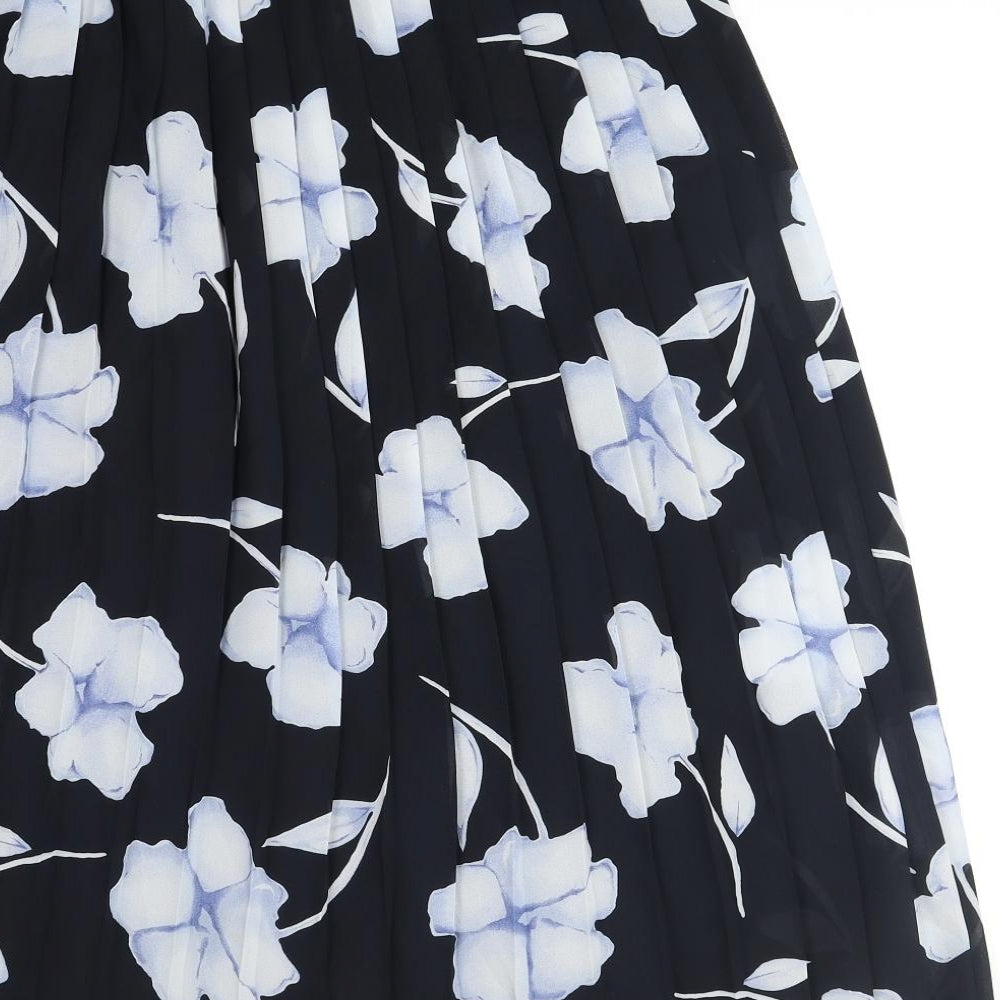 Debenhams Womens Blue Floral Polyester Pleated Skirt Size 14